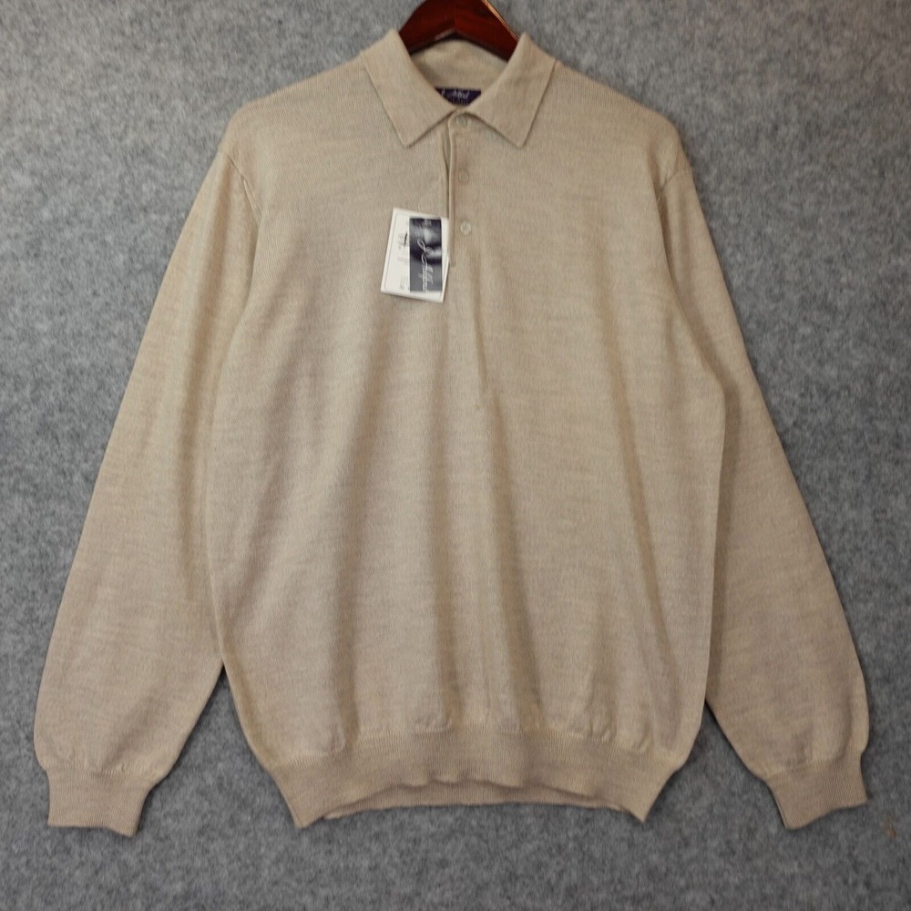 Solid‎ Fisherman Polo Sweater Mens M BARUFFA Oatmeal Merino Ivy League J ASHFORD